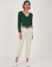 Pointelle Stitch Jumper with Recycled Polyester, Green (DARK GREEN), large