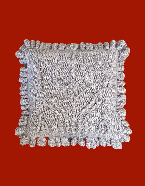 Maison M Hand Knit Frill Cushion Grey, PALE PURPLE, large
