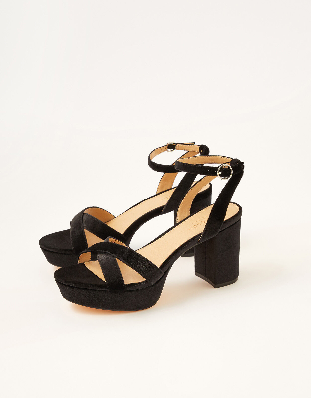 Velvet Platform Heeled Sandals Black