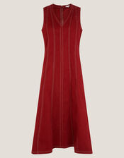 Hope Sleeveless A-Line Denim Midi Dress, Red (CHERRY), large
