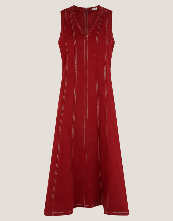 Hope Sleeveless A-Line Denim Midi Dress, Red (CHERRY), large