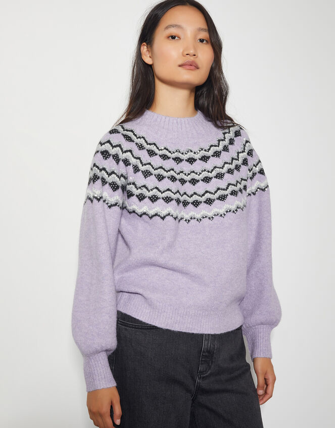 Fie Fair Isle Jumper , Purple (LILAC), large