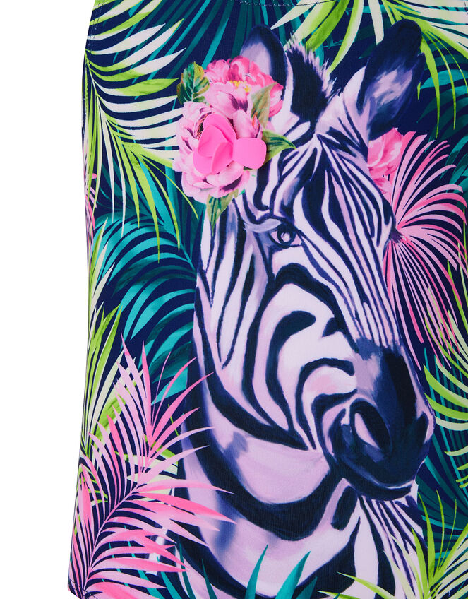 Zebra Palm Print Swimsuit , Blue (NAVY), large