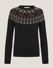 Fia Hotfix Fair Isle Sweater, Black (BLACK), large
