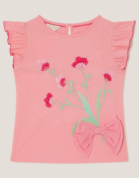 Tulip Embroidered Bow T-Shirt, Pink (PINK), large