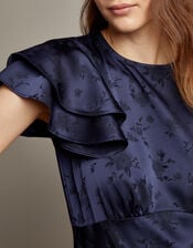 Ester Satin Ruffle Midi Dress, Blue (NAVY), large