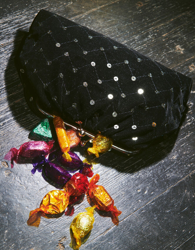 Sequin Clutch Bag, Black (BLACK), large