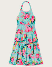 Floral Tiered Midi Dress, Blue (TURQUOISE), large