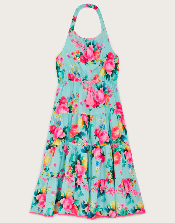 Floral Tiered Midi Dress, Blue (TURQUOISE), large