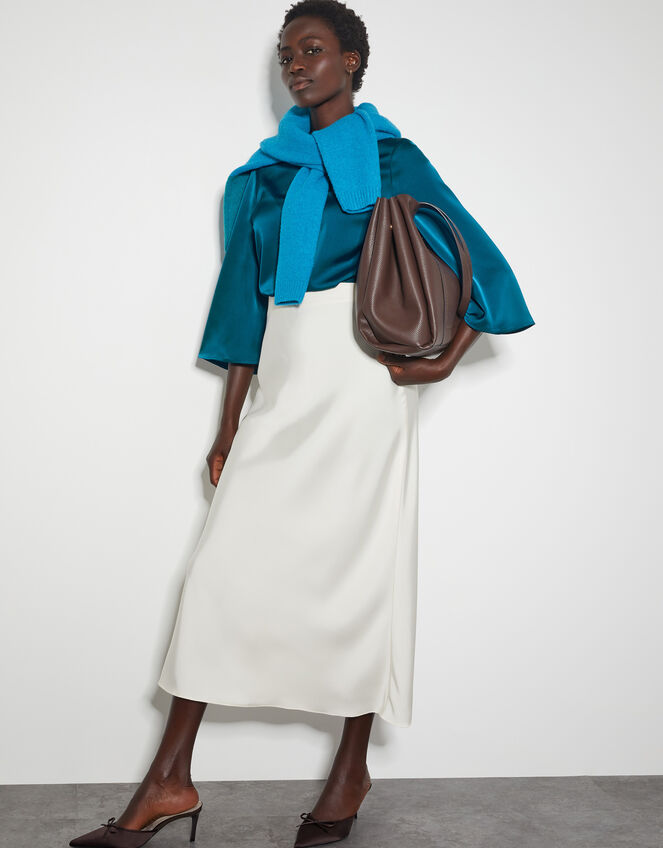 Ingrid Bell Sleeve Satin Top, Blue (TURQUOISE), large