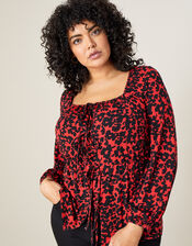 Floral Square Neck Jersey Top, Black (BLACK), large