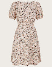 Anna Animal Print Short Dress, Natural (NATURAL), large