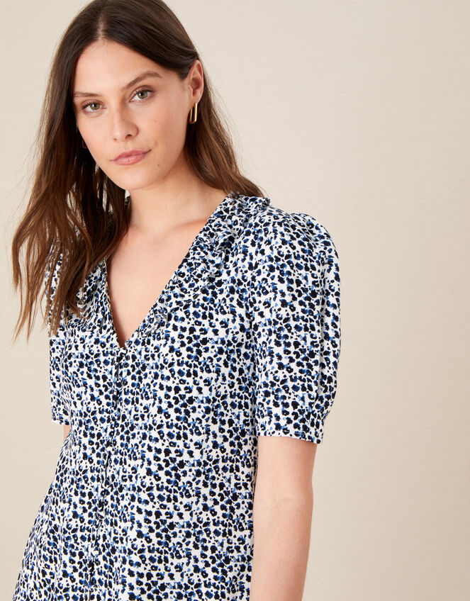 Animal Print Frill Collar Blouse, Ivory (IVORY), large