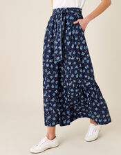Floss Printed Maxi Skirt with Organic Cotton, Blue (NAVY), large