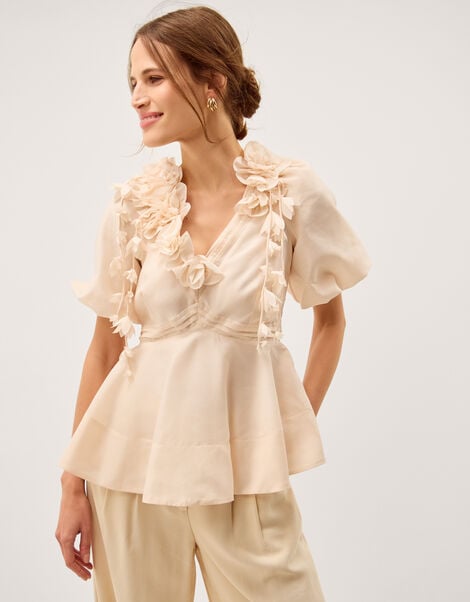 Clarissa Floral Appliqu&eacute; Top, Ivory (IVORY), large