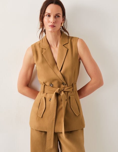 Nina Double Breasted Waistcoat, Brown (TOBACCO), large