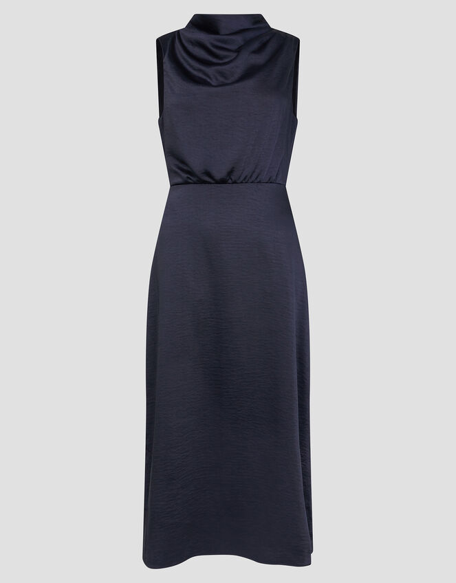 Livia Satin Cowl Halter Midi Dress, Blue (NAVY), large
