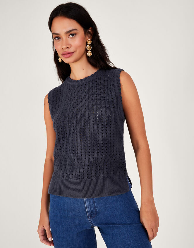 Stitch Knit Tank Top, Blue (NAVY), large