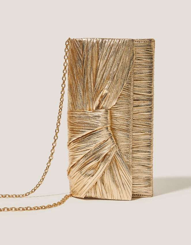 Mia Pleated Metallic Clutch Bag, , large