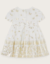 Baby Butterfly Foil Border Dress, Ivory (IVORY), large
