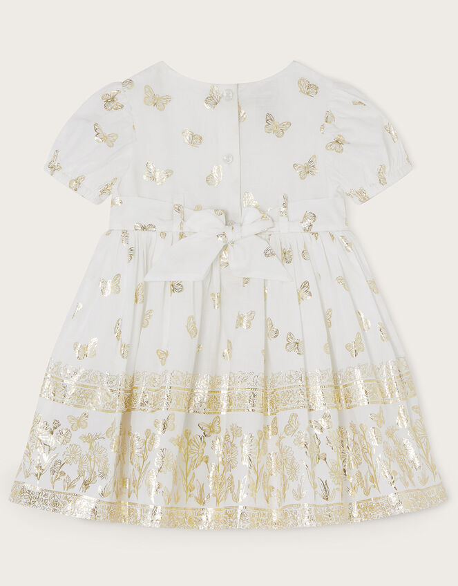 Baby Butterfly Foil Border Dress, Ivory (IVORY), large
