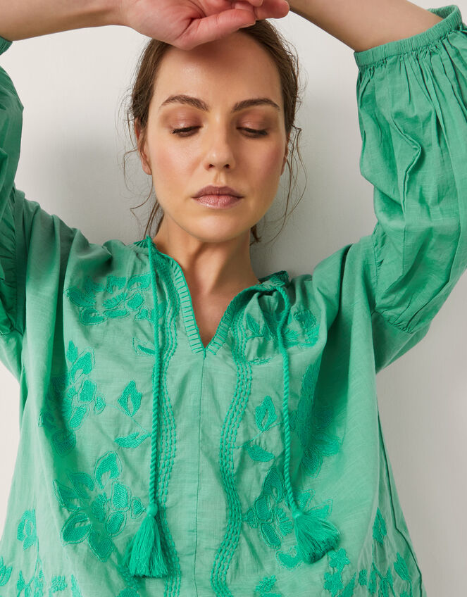 Milly Slouchy Embroidered Blouse, SEA GREEN, large