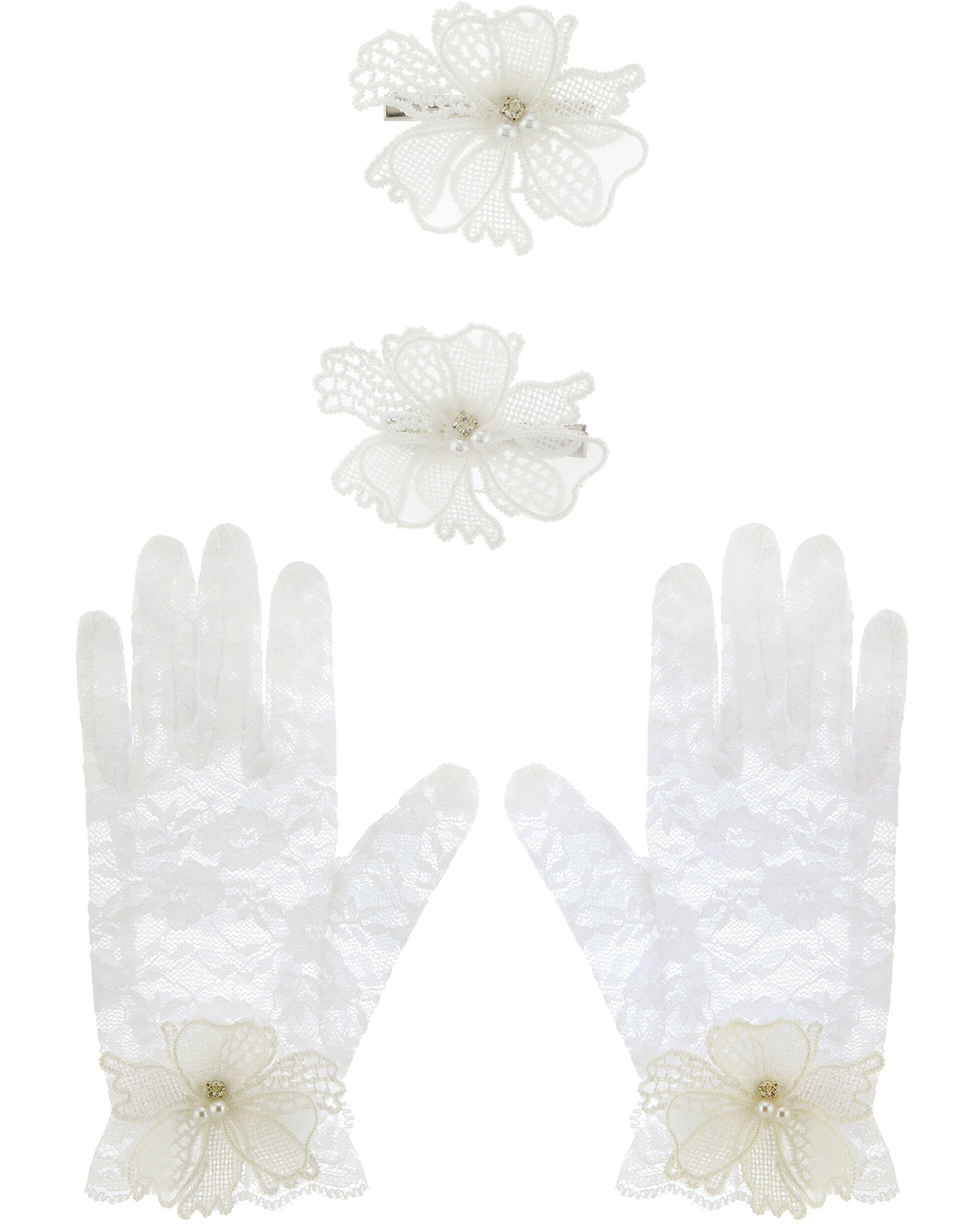 Lace Butterfly Glove and Hair Clip Set, , large