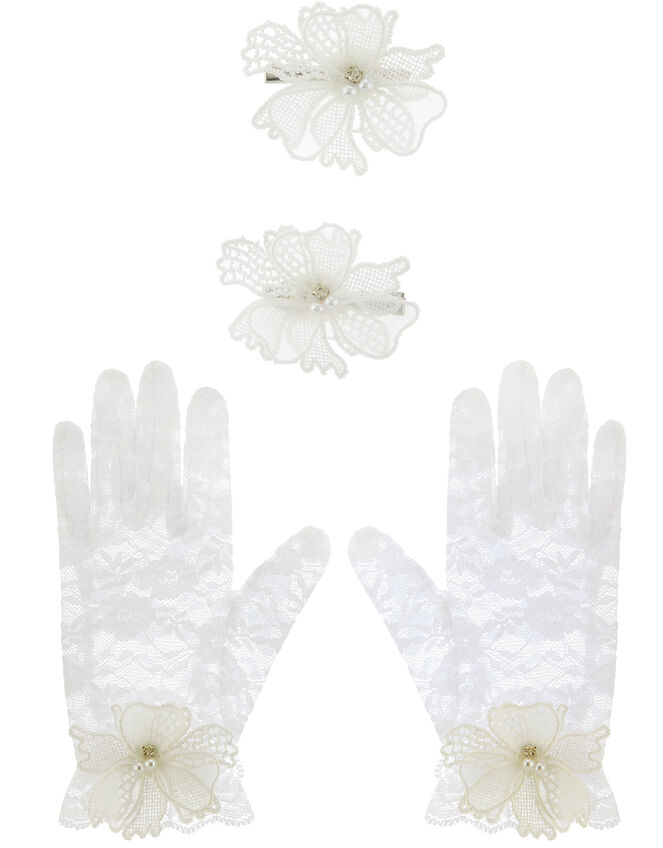 Lace Butterfly Glove and Hair Clip Set, , large