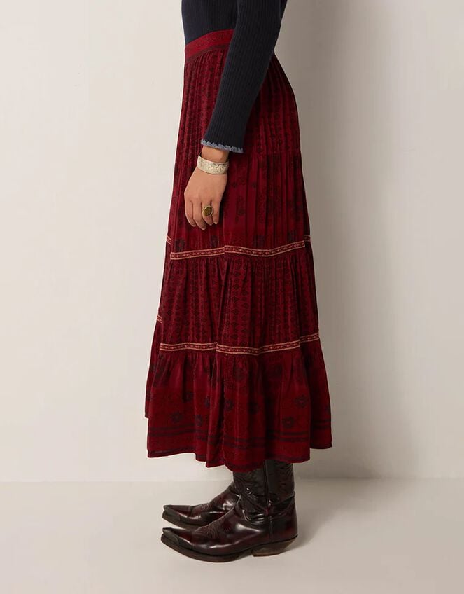 Maison Hotel Josephine Floral Tiered Maxi Skirt, Red (RED), large
