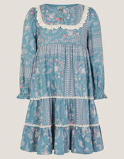 Paisley Lace Tiered Dress, Blue (BLUE), large