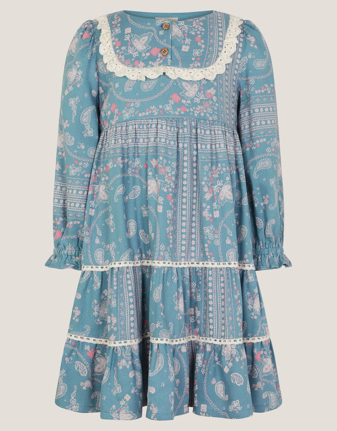 Paisley Lace Tiered Dress, Blue (BLUE), large
