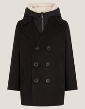 Zip Through Hooded Peacoat, Black (BLACK), large