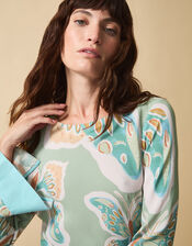 Clemence Aurelie Butterfly Long Sleeve Maxi Dress, Green (SAGE), large