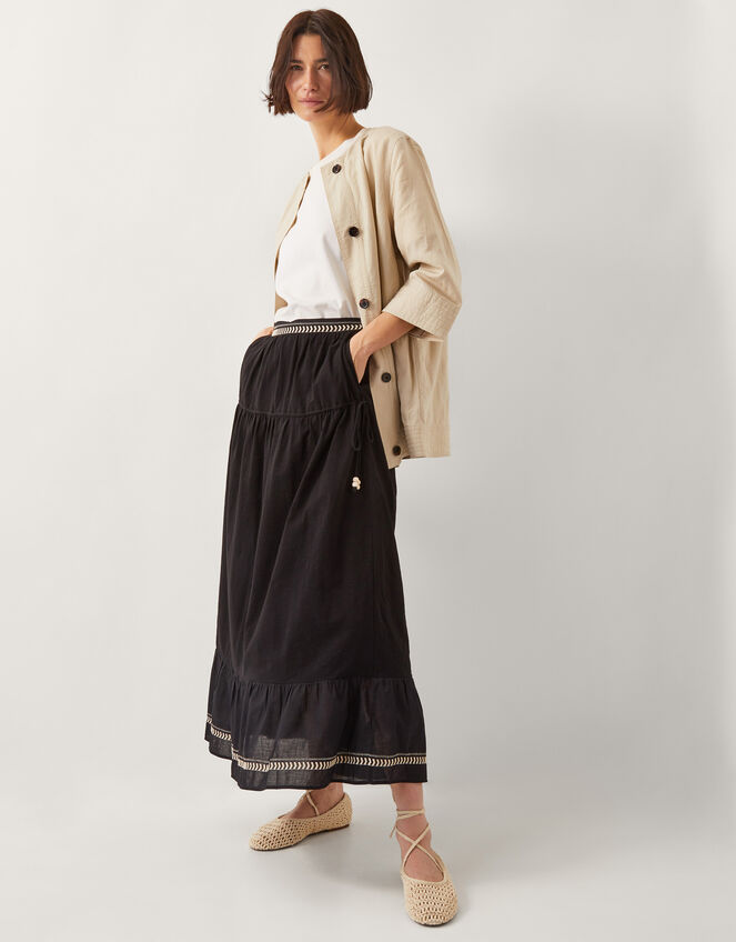 Fenn Embroidered Frill Maxi Skirt, Black (BLACK), large