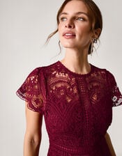 Monica Lace Midi Bridesmaid Dress, Red (BURGUNDY), large