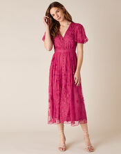 Valerie Sequin Embroidered Tea Dress, Pink (PINK), large
