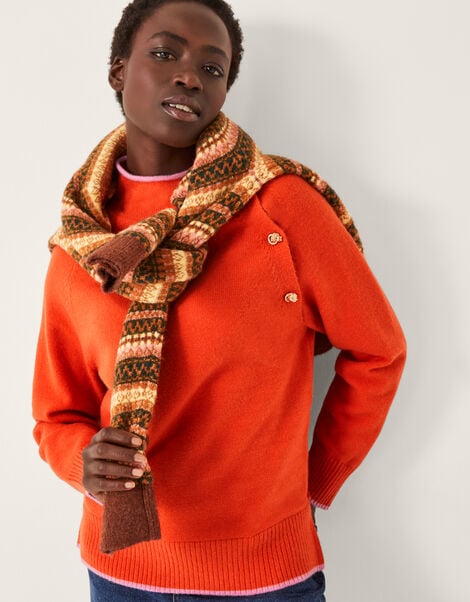 Bella High Neck Button Jumper, Orange (ORANGE), large