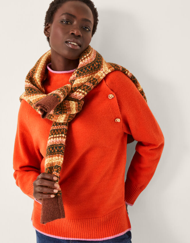 Bella High Neck Button Jumper, Orange (ORANGE), large