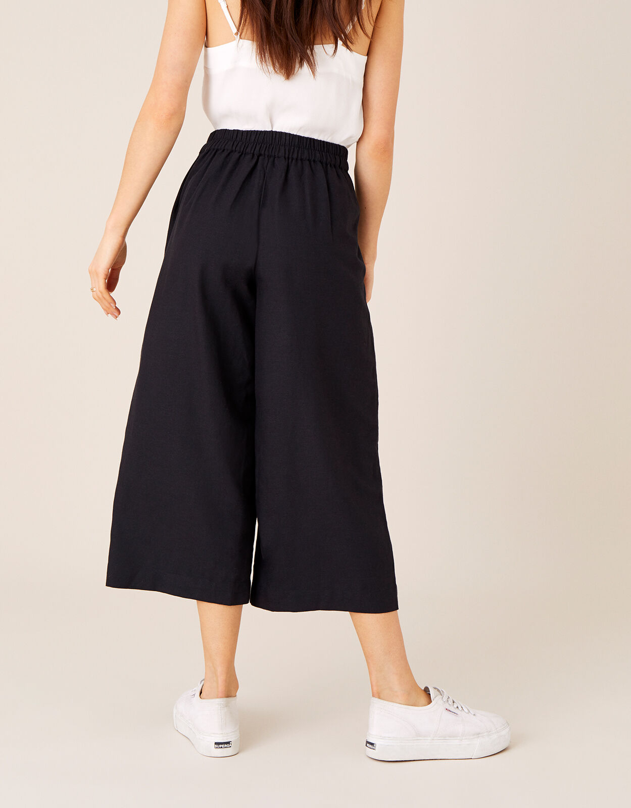 Womens High Waisted Buckle Belted Culotte Trousers - Beige - 12, Beige |  £8.00 | Closer