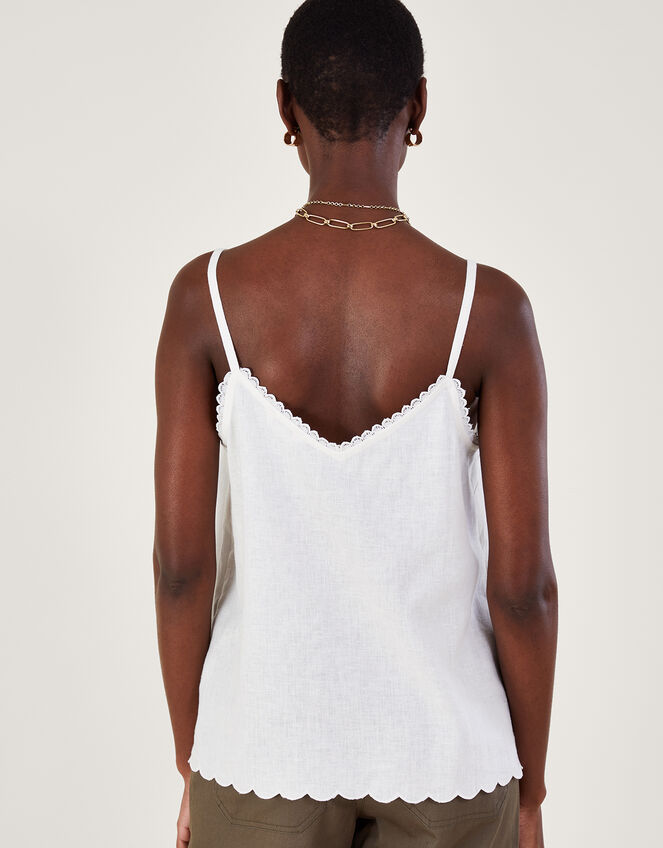 Cutwork Embroidery Cami Top in Linen Blend Ivory