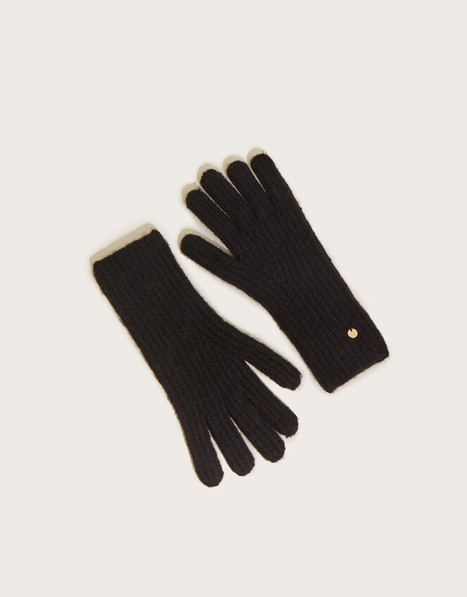 Super Soft Knit Gloves with Recycled Polyester, Black (BLACK), large