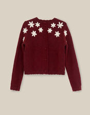 Erin Floral Embroidered Cardigan, Red (BURGUNDY), large
