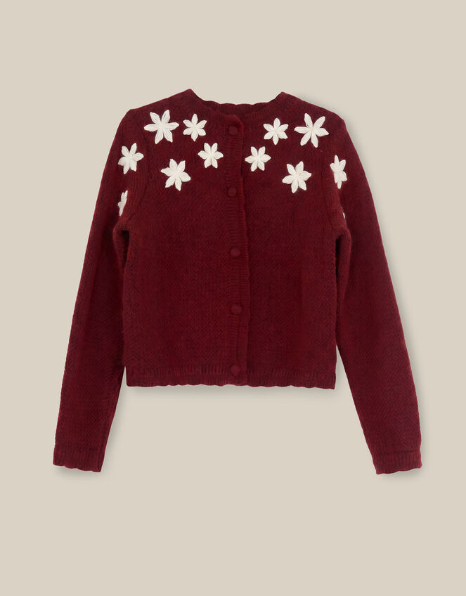 Erin Floral Embroidered Cardigan, Red (BURGUNDY), large