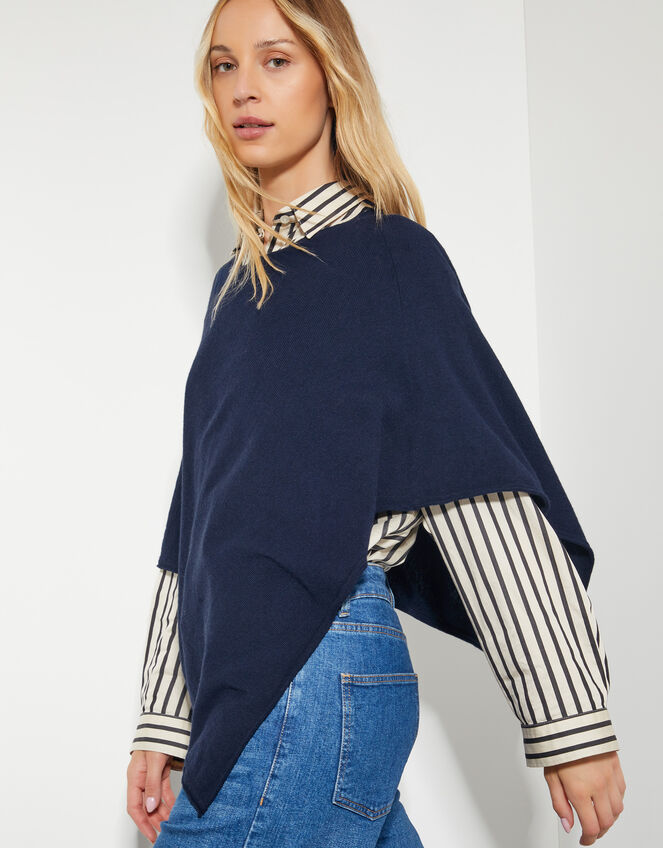 Carly Poncho, Blue (NAVY), large