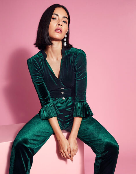 Kyra Velvet Jumpsuit, Green (GREEN), large