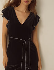 Dionne V-Neck Velvet Jumpsuit, Black (BLACK), large