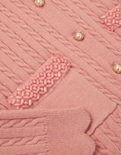 Embellished Cable Knit Cardigan, Pink (PINK), large
