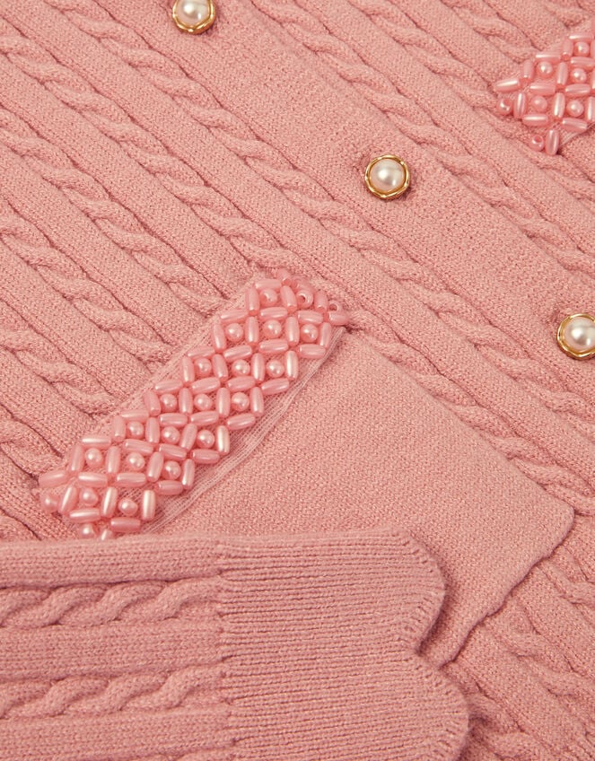 Embellished Cable Knit Cardigan, Pink (PINK), large