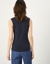Cap Sleeve Ruched Jersey Top, Blue (NAVY), large
