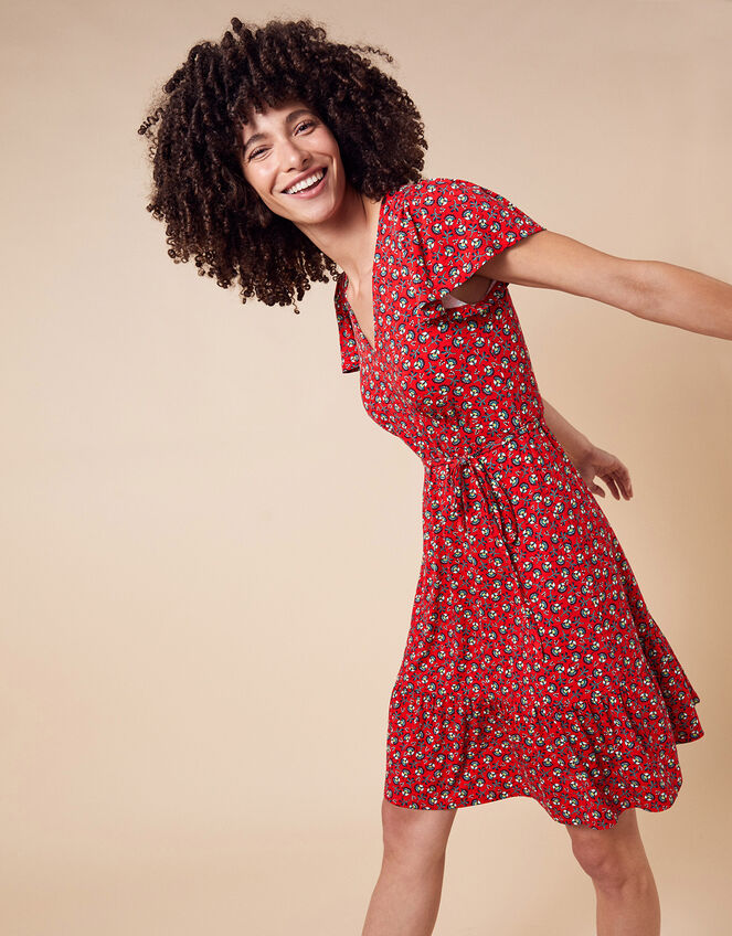 Floral Print Jersey Dress, Red (RED), large